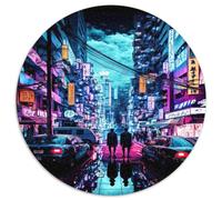 Strada Città al Neon Puzzle 1000 Pezzi Rotondo Carta per Adulti Scena Notturna