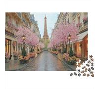 Strada di città francese primaverile Puzzle 1000 Pezzi Carta per Adulti Viale dei ciliegi romantico Puzzle per Famiglia Relax Decorazione Regalo 38x26cm/1000pcs