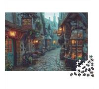 Strada di villaggio fantastico, puzzle 1000 pezzi per adulti, strada medievale, negozi, notte fantastica, premium spesso robusto, stimolante, antistress, gioco familiare, regalo, 38x26cm/1000pz