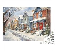 Strada innevata del paese Puzzle per Adulti Puzzle 1000 Pezzi Case invernali Gioco di Puzzle 1000 Pezzi Relax Decorazione Regalo 70x50cm/1000pcs
