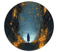 Strada Notturna Zucche Luminose Puzzle 1000 Pezzi Rotondo Cartone per Adulti Scena Fantastica