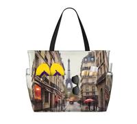 Strada piovosa a Parigi Borse da spiaggia per donna Borsa da spiaggia grande impermeabile e antisabbia Borsa da piscina Borse da cabina leggere con cerniera per palestra, viaggi e vacanze