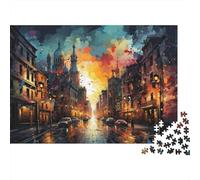 Strada urbana sera arte stile luci della città Puzzle 1000 Pezzi carta Puzzle per Adulti Gioco di Puzzle 1000 Pezzi relax decorazione regalo 70x50cm/1000pcs