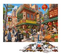 Strada vintage di Chinatown Puzzle in Legno 1000 Pezzi Adulti E Ragazzi,Antistress,Idea Regalo,Sfida Impossibile,Legno,Decorazione Casa,dai 14 Anni,Gioco Educativo (75x50cm)