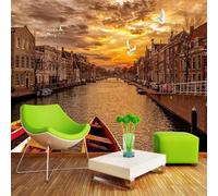 Strada Vintage Paesaggio Città Architettura Tramonto 3D Carta Da Parati Facile Installare Mobili Sfondi Ufficio Divano Camera Letto Sfondo Decorazione Murale-250cm×170cm