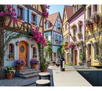 Strade Della Città Francese Carta Da Parati Panoramica 200x140cm, Stile Country Europeo Parati Seta, Multicolore Grandi Murali per Soggiorno Camera Da Letto Studio