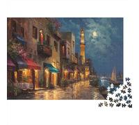 Strade di un villaggio egiziano di notte Puzzle Per Adulti 70x50cm/1000pcs,Giochi Di Sfida Barca a velas on The Nile