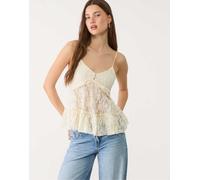 Stradivarius - Blonde - Top in pizzo écru con spalline sottili-Bianco M