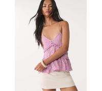 Stradivarius - Blonde - Top in pizzo malva con spalline sottili-Viola XS