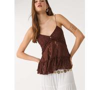 Stradivarius - Blonde - Top in pizzo marrone con spalline sottili L