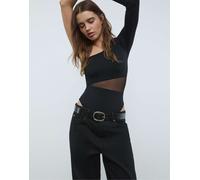 Stradivarius - Body asimmetrico nero con dettagli trasparenti L