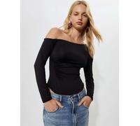 Stradivarius - Body nero a maniche lunghe con arricciature M