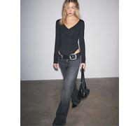 Stradivarius - Body raccolto nero in poliammide con scollo a V S