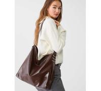 Stradivarius - Borsa a secchiello in pelle sintetica marrone M