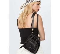 Stradivarius - Borsa a secchiello nera in tessuto con tracolla-Nero M