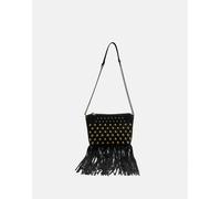 Stradivarius - Borsa a tracolla nera con frange e borchie-Nero M