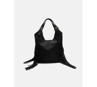 Stradivarius - Borsa in camoscio sintetico nera con frange-Nero M