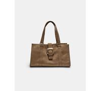 Stradivarius - Borsa shopping in camoscio sintetico beige con fibbia-Neutro M
