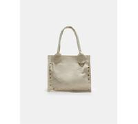 Stradivarius - Borsa shopping in tessuto color écru con borchie-Bianco M