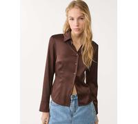 Stradivarius - Camicia aderente in raso marrone L