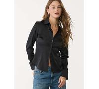 Stradivarius - Camicia aderente in raso nera-Nero S