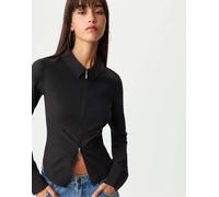 Stradivarius - Camicia aderente nera con zip-Nero S