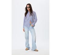 Stradivarius Camicia basic a righe con tasca in popeline Azzurro mare M