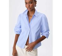 Stradivarius - Camicia basic in popeline a righe blu celeste con maniche a sbuffo XS
