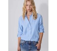 Stradivarius - Camicia basic in popeline a righe blu denim con tasca L