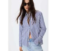Stradivarius - Camicia basic in popeline a righe blu navy con tasca L
