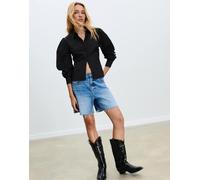 Stradivarius - Camicia basic nera in popeline con maniche a sbuffo-Nero S