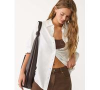 Stradivarius - Camicia bianca in misto lino-Bianco XL