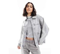 Stradivarius - Camicia giacca in denim oversize grigia-Grigio XS