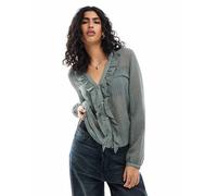 Stradivarius - Camicia kaki con volant-Verde M