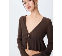 Stradivarius - Camicia marrone con volant e laccetti M