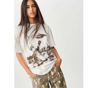 Stradivarius - Camicia oversize écru con stampa-Bianco XS