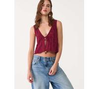 Stradivarius - Canotta all'uncinetto color bordeaux con coulisse-Rosso L