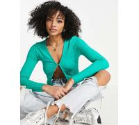 Stradivarius - Cardigan corto verde con finiture color oro L