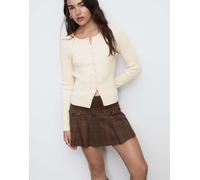 Stradivarius - Cardigan in maglia color pietra a coste con bottoni-Bianco XS