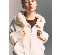 Stradivarius - Cardigan in maglia color vaniglia con cappuccio in pelliccia sintetica-Bianco L