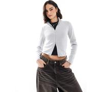 Stradivarius - Cardigan in maglia grigia con zip-Grigio XS