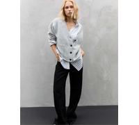 Stradivarius - Cardigan in maglia grigio mélange con colletto sovrapposto M