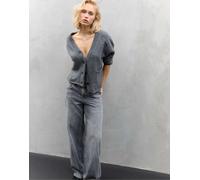 Stradivarius - Cardigan in maglia grigio scuro con colletto sovrapposto XS