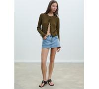 Stradivarius - Cardigan in maglia kaki con bottoni e volant-Verde M