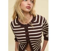 Stradivarius - Cardigan in maglia marrone con bottoni e maniche raglan L
