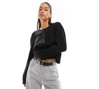 Stradivarius - Cardigan nero in maglia a coste con bottoni S