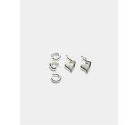 Stradivarius - Confezione da 3 orecchini ear cuff e un paio di orecchini a cuore tonalità grigia-Grigio M