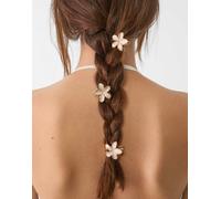 Stradivarius - Confezione da 6 fermagli per capelli piccoli a forma di fiore color écru-Bianco M