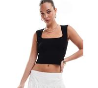 Stradivarius - Crop top nero in maglia con scollo squadrato XL
