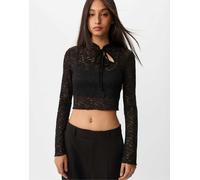Stradivarius - Crop top nero in pizzo M